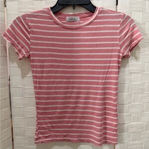 Pink and White Striped Short Sleeve Tee